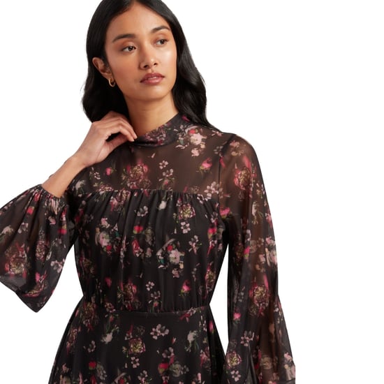 Ted Baker Avetta Mini-jurk Met Lange Mouwen, Bloemenprint En Zwarte Mesh - Image 3