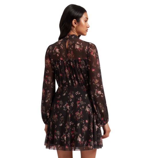 Ted Baker Avetta Mini-jurk Met Lange Mouwen, Bloemenprint En Zwarte Mesh - Image 4