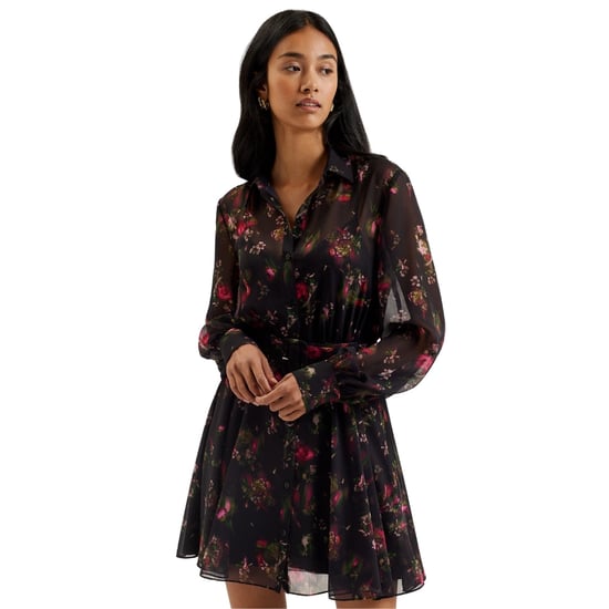 Ted Baker Ebene Zwarte Jurk Met Kraag En Print, Knoopsluiting - Image 2