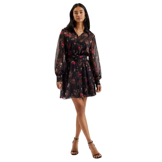 Ted Baker Ebene Zwarte Jurk Met Kraag En Print, Knoopsluiting - Image 3