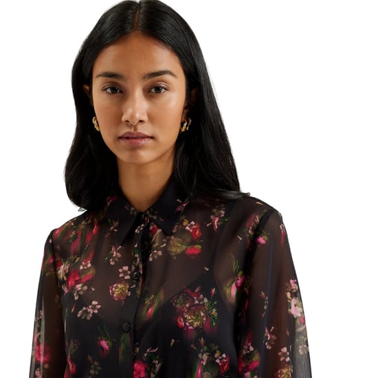 Ted Baker Ebene Zwarte Jurk Met Kraag En Print, Knoopsluiting - Image 4