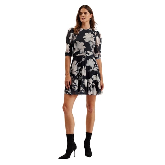 Ted Baker Carmel Gathered Shoulder Mesh Black Mini Dress - Image 2