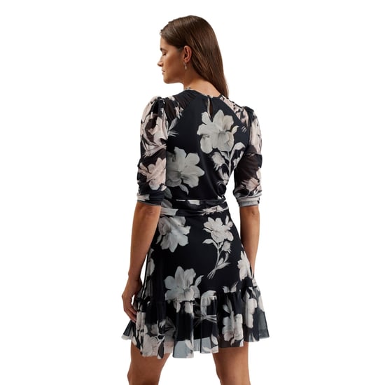 Ted Baker Carmel Gathered Shoulder Mesh Black Mini Dress - Image 4