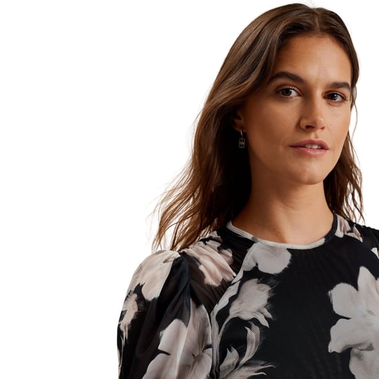 Ted Baker Carmel Gathered Shoulder Mesh Black Mini Dress - Image 5