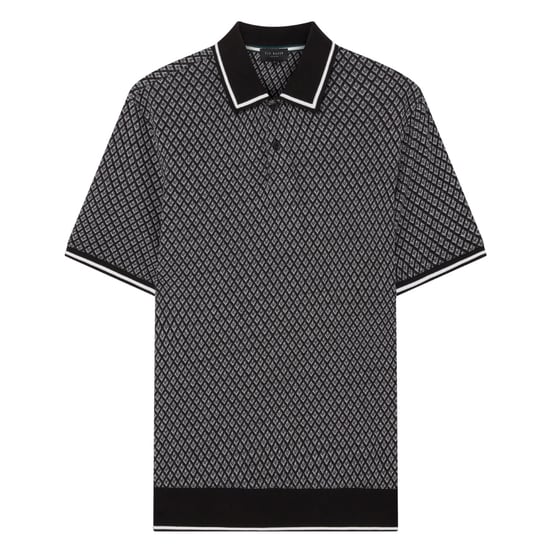 Ted Baker Ss Regular Geo Textured Black Polo Shirt - Image 1
