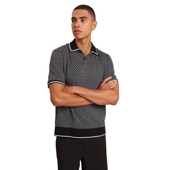 Ted Baker Ss Regular Geo Textured Black Polo Shirt - Image 3