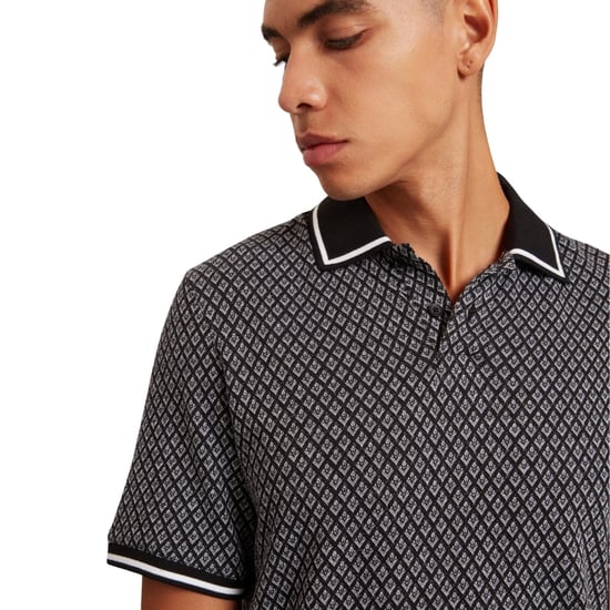 Ted Baker Ss Regular Geo Textured Black Polo Shirt - Image 5