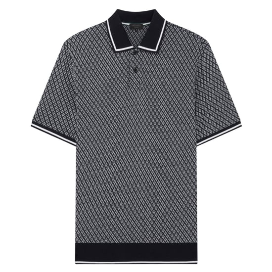 Ted Baker Ss Regular Geo Textured Navy Polo Shirt - Image 1
