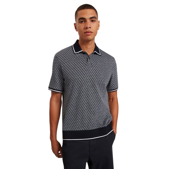 Ted Baker Ss Regular Geo Textured Navy Polo Shirt - Image 3