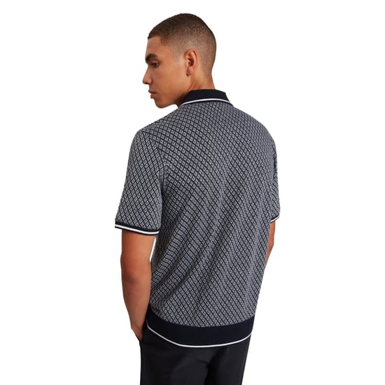 Ted Baker Ss Regular Geo Textured Navy Polo Shirt - Image 5