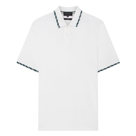Ted Baker Ss House Check Jacquard White Polo Shirt - Image 1