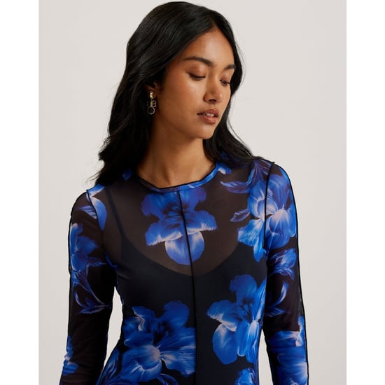 Ted Baker Rozeen Mesh Midi-jurk Met Lange Mouwen En Print In Blauw - Image 4