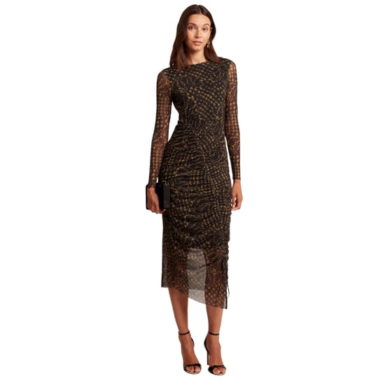 Ted Baker - Rynkad Midiklänning I Mesh Med Svart Slits - Image 2