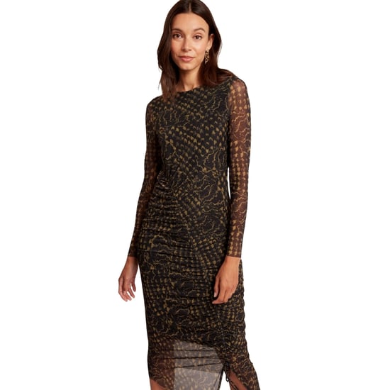 Ted Baker - Rynkad Midiklänning I Mesh Med Svart Slits - Image 3