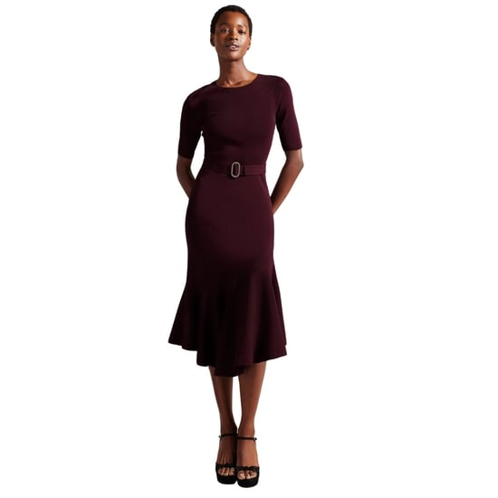 Ted Baker Samalee Gebreide Rode Midi-jurk Met Zwierige Rok - Image 2