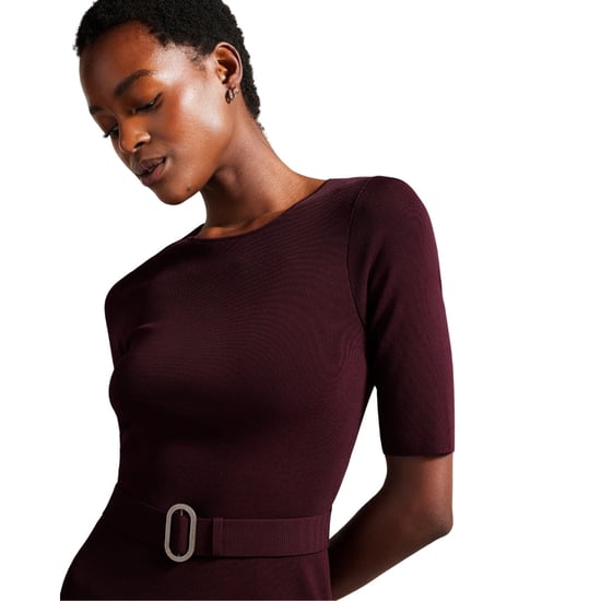 Ted Baker Samalee Gebreide Rode Midi-jurk Met Zwierige Rok - Image 3