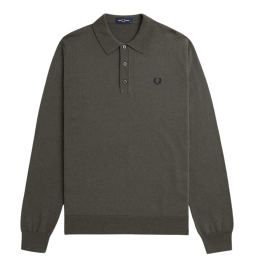 Fred Perry Plain Field Green Long Sleeve Knitted Polo - Image 1