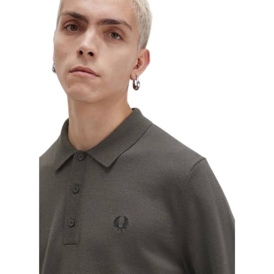 Fred Perry Plain Field Green Long Sleeve Knitted Polo - Image 3