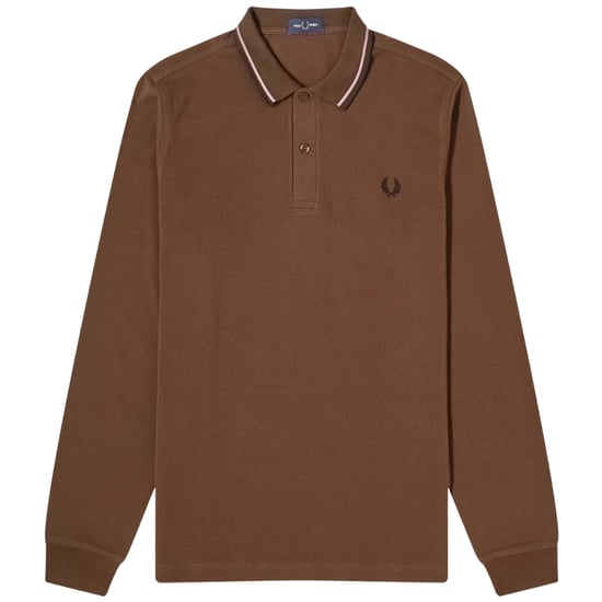 Fred Perry Zwarte Polo Met Dubbele Kraag En Lange Mouwen In De Kleur Burnt Tobacco - Image 1