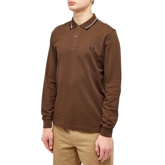 Fred Perry Zwarte Polo Met Dubbele Kraag En Lange Mouwen In De Kleur Burnt Tobacco - Image 2