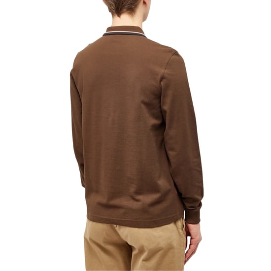 Fred Perry Zwarte Polo Met Dubbele Kraag En Lange Mouwen In De Kleur Burnt Tobacco - Image 3