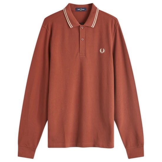 Fred Perry Zwarte Polo Met Dubbele Kraag En Lange Mouwen In Whiskybruine Kleur - Image 1