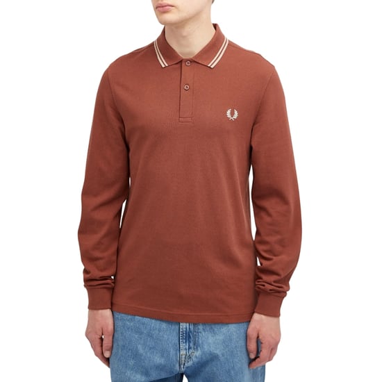 Fred Perry Zwarte Polo Met Dubbele Kraag En Lange Mouwen In Whiskybruine Kleur - Image 2