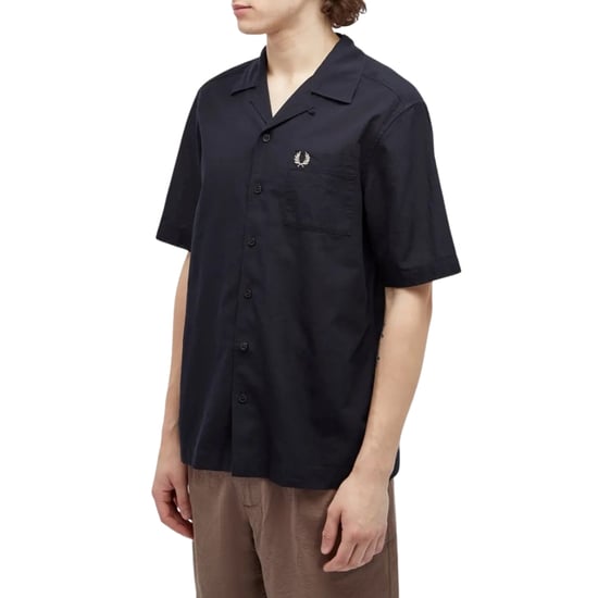 Fred Perry Textured Lightweight Navy Blue Vacation Shirt - Image 2