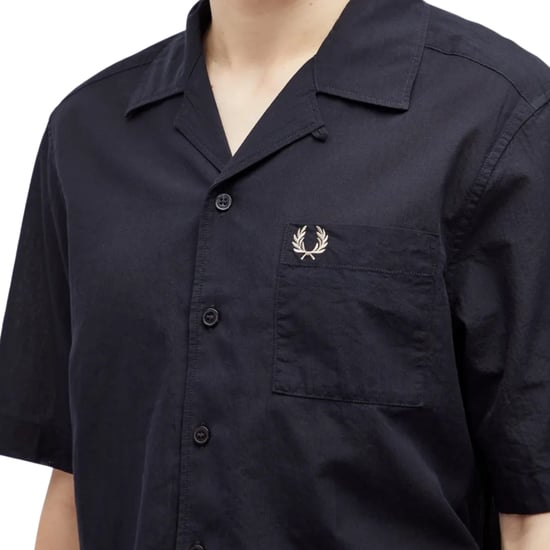 Fred Perry Textured Lightweight Navy Blue Vacation Shirt - Image 3