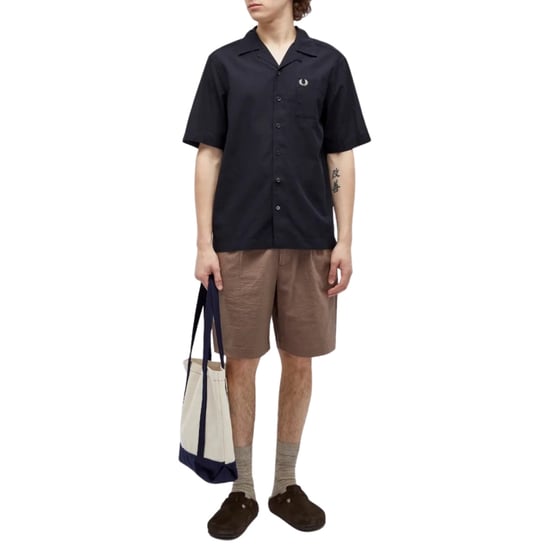 Fred Perry Textured Lightweight Navy Blue Vacation Shirt - Image 5