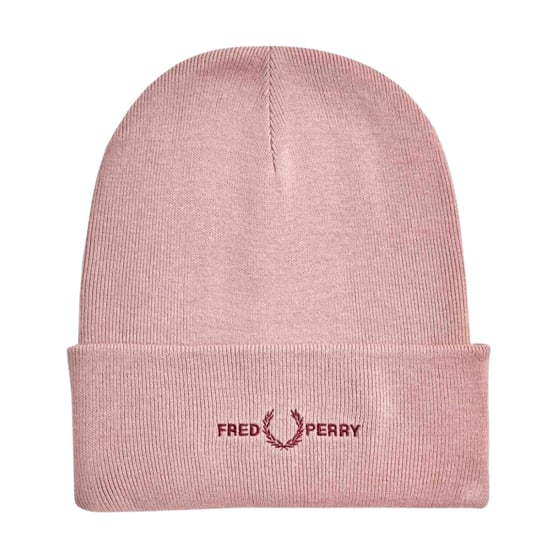 Fred Perry Embroidered Dusty Rose Beanie - Image 1