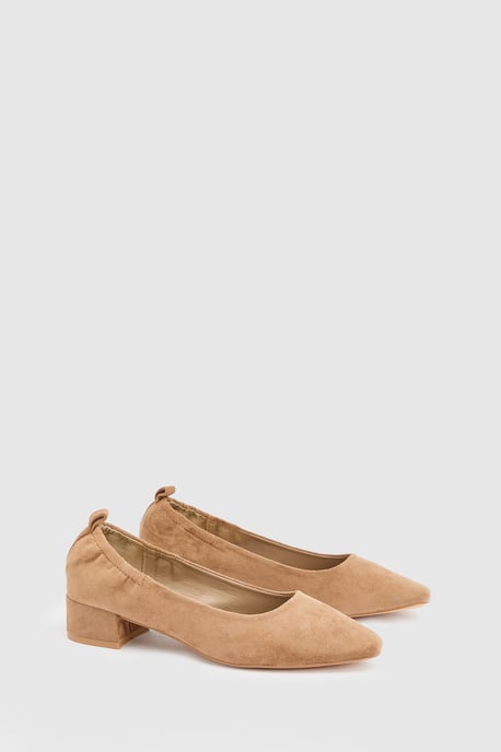 Layla Faux Suede Elasticated Back Low Block Heel Ballet Pumps - Image 3