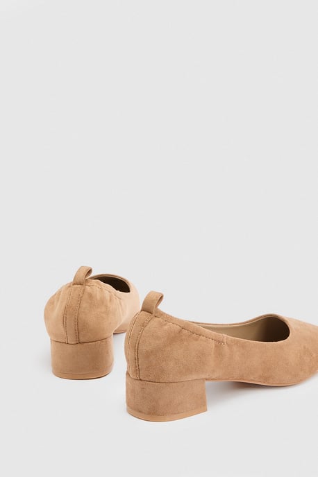 Layla Faux Suede Elasticated Back Low Block Heel Ballet Pumps - Image 4
