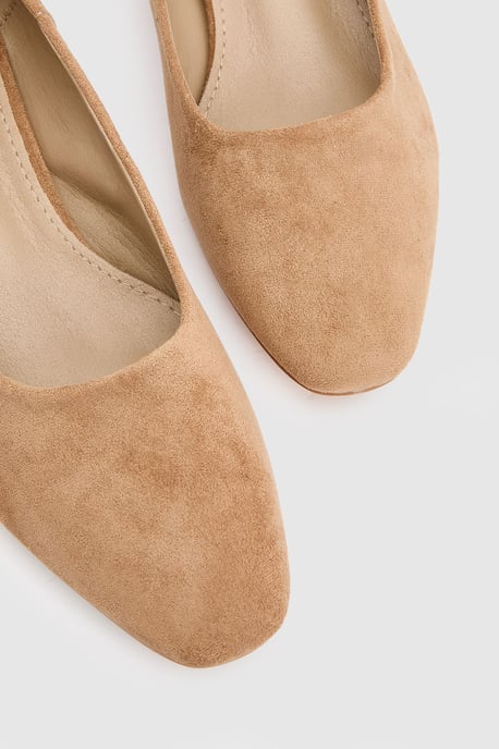 Layla Faux Suede Elasticated Back Low Block Heel Ballet Pumps - Image 5