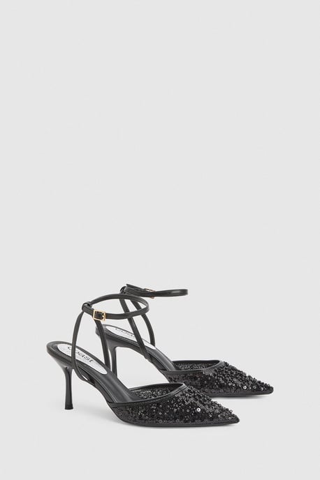 Maria Faux Leather Sequin Embellished Stiletto Court Shoes - Image 3