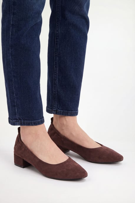 Layla Faux Suede Elasticated Back Low Block Heel Ballet Pumps - Image 1