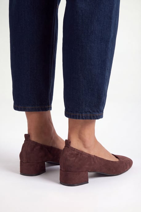 Layla Faux Suede Elasticated Back Low Block Heel Ballet Pumps - Image 2