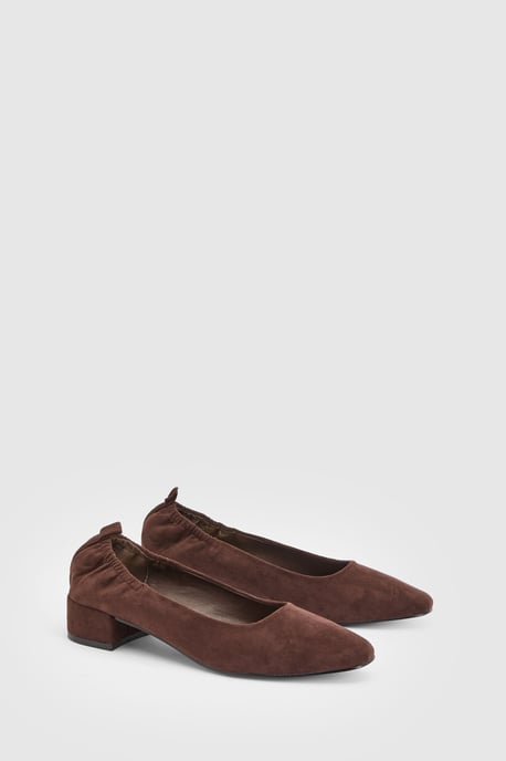 Layla Faux Suede Elasticated Back Low Block Heel Ballet Pumps - Image 3