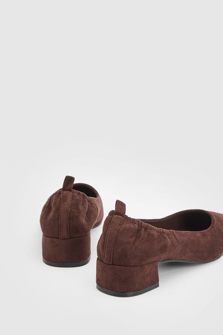 Layla Faux Suede Elasticated Back Low Block Heel Ballet Pumps - Image 4