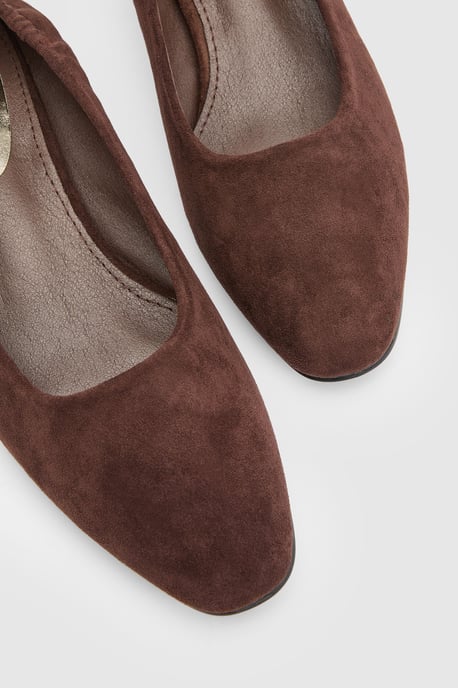 Layla Faux Suede Elasticated Back Low Block Heel Ballet Pumps - Image 5