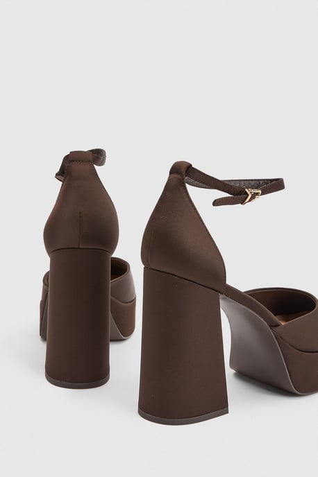 Faith: Cadence Satin Closed Toe Chunky Platform Heeled Shoes - Image 4