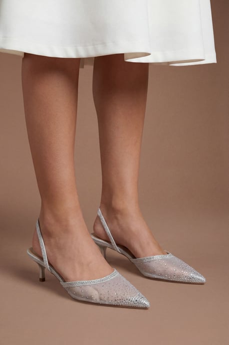 Trinity Embellished Slingback Kitten Heel Court Shoes - Image 1