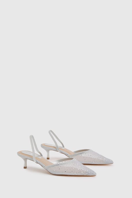 Trinity Embellished Slingback Kitten Heel Court Shoes - Image 3