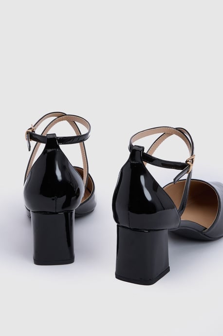 Good For The Sole: Wide Fit Millie Comfort Faux Patent Leather Cross Strap Medium Heel Court Shoes - Image 3