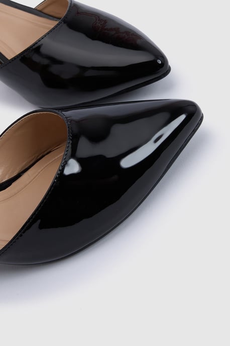 Good For The Sole: Wide Fit Millie Comfort Faux Patent Leather Cross Strap Medium Heel Court Shoes - Image 4