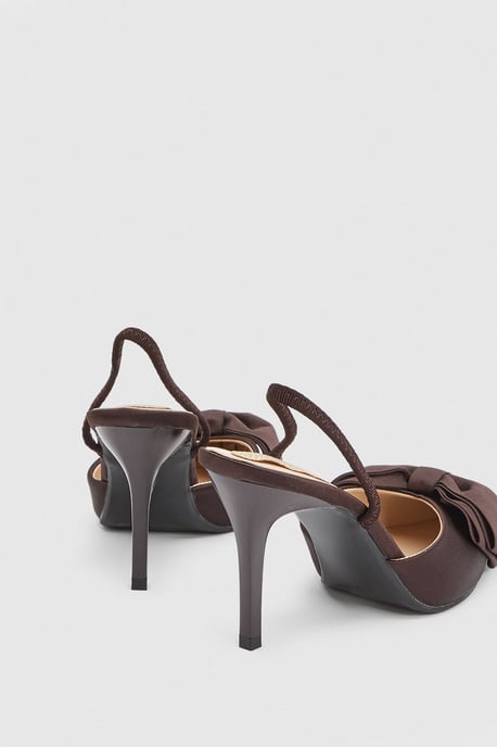 Jasmin Satin Slingback High Stiletto Heel Bow Detail Court Shoe - Image 4