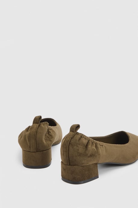 Layla Faux Suede Elasticated Back Low Block Heel Ballet Pumps - Image 4