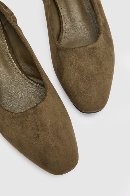 Layla Faux Suede Elasticated Back Low Block Heel Ballet Pumps - Image 5
