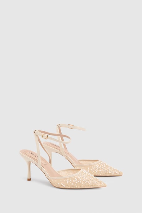 Maria Faux Leather Sequin Embellished Stiletto Court Shoes - Image 3