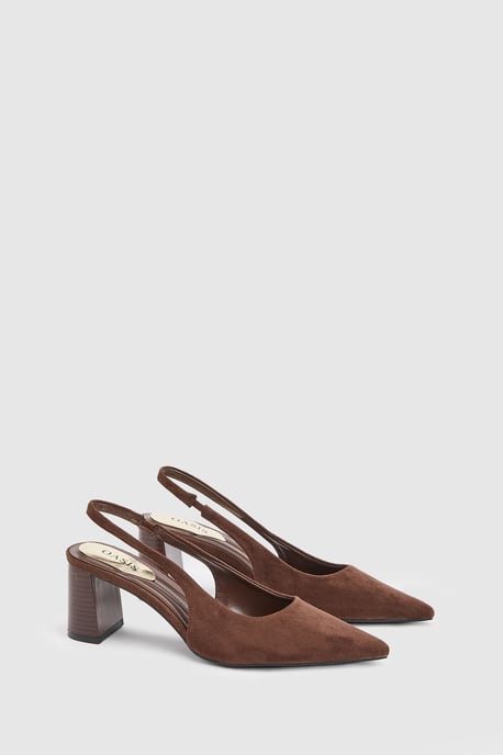 Abigail Faux Suede Slingback Block Heel Court Shoes - Image 1